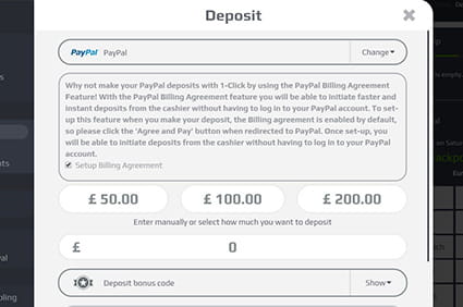 PayPal Deposit Screen