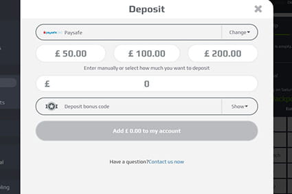 paysafecard Deposit Screen
